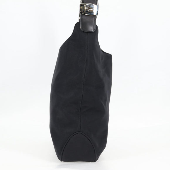 Salvatore Ferragamo Vala Shoulder Bag Nylon Black Silver Auth bs27290