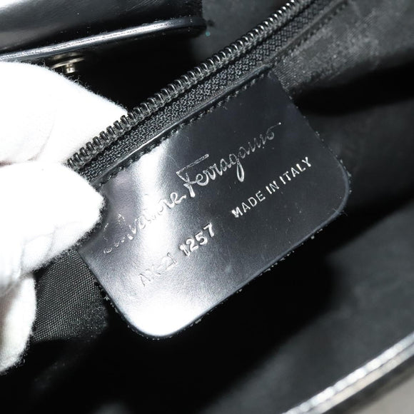 Salvatore Ferragamo Gancini Tote Bag Leather Black Silver Auth bs27292