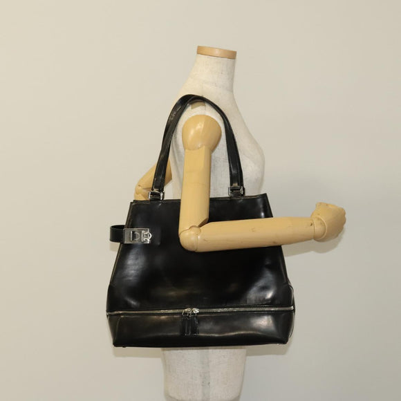 Salvatore Ferragamo Gancini Tote Bag Leather Black Silver Auth bs27292