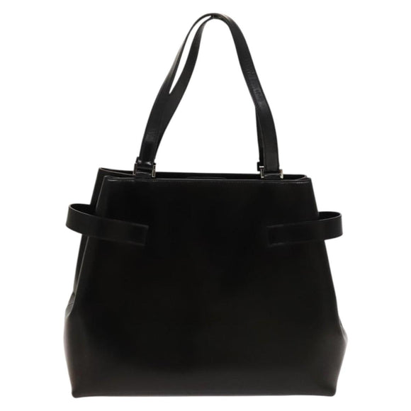 Salvatore Ferragamo Gancini Tote Bag Leather Black Silver Auth bs27292