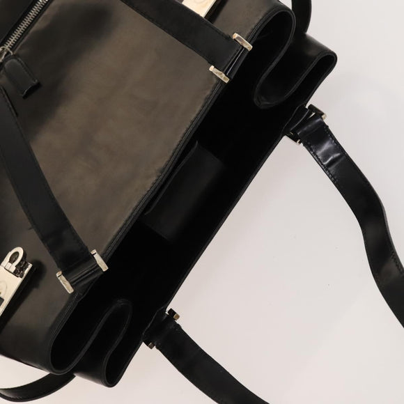 Salvatore Ferragamo Gancini Tote Bag Leather Black Silver Auth bs27292