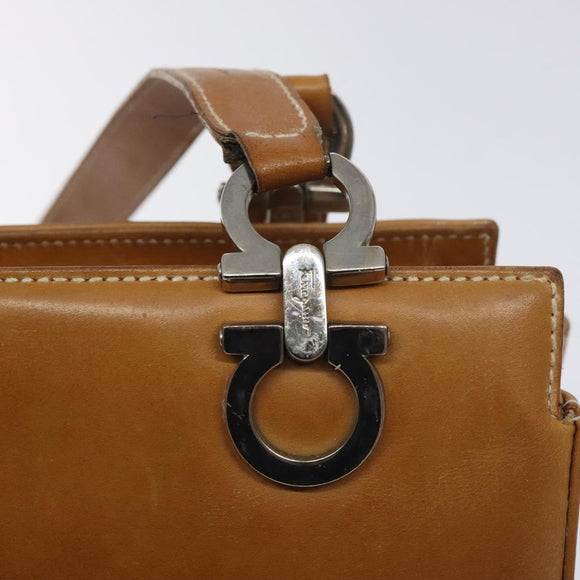Salvatore Ferragamo Gancini Tote Bag Leather Brown Silver Auth bs27293