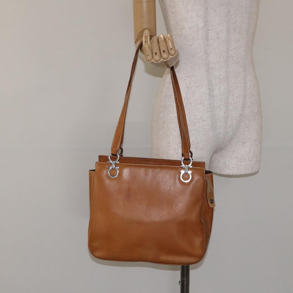 Salvatore Ferragamo Gancini Tote Bag Leather Brown Silver Auth bs27293