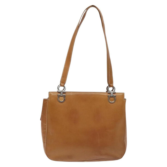 Salvatore Ferragamo Gancini Tote Bag Leather Brown Silver Auth bs27293