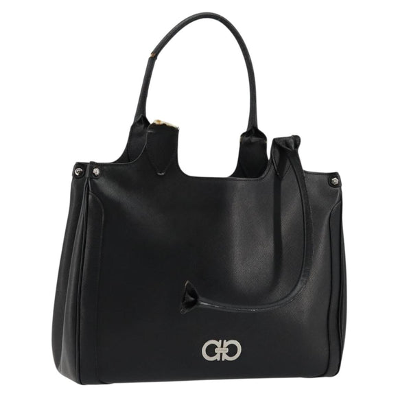 Salvatore Ferragamo Gancini Tote Bag Leather Black Silver Auth bs27294