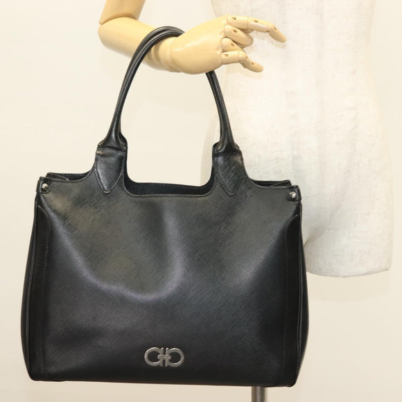 Salvatore Ferragamo Gancini Tote Bag Leather Black Silver Auth bs27294