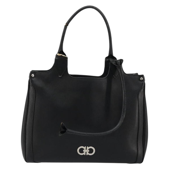 Salvatore Ferragamo Gancini Tote Bag Leather Black Silver Auth bs27294