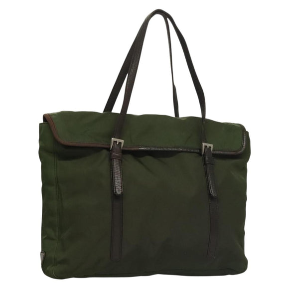 PRADA Tote Bag Nylon Khaki Silver Auth bs27300