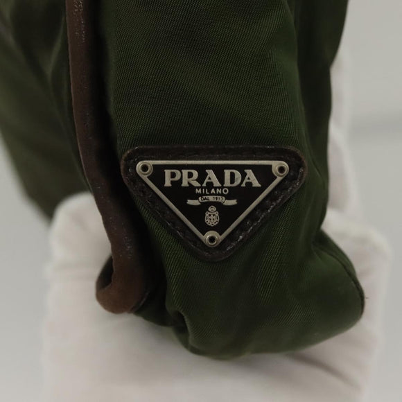 PRADA Tote Bag Nylon Khaki Silver Auth bs27300