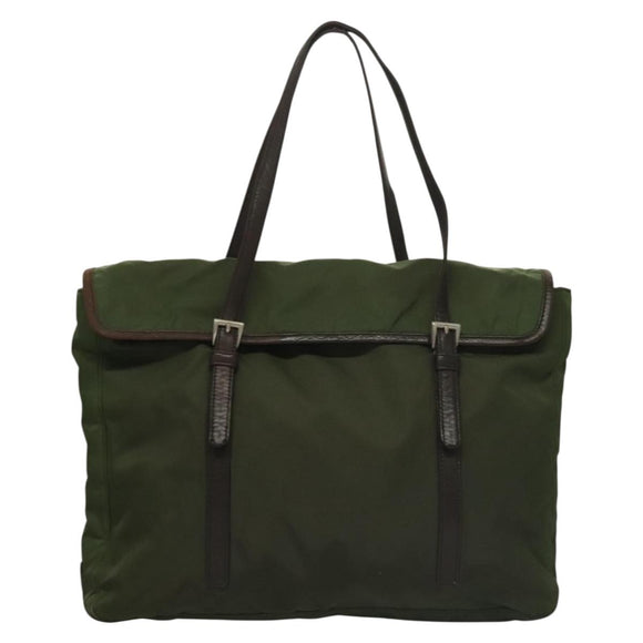 PRADA Tote Bag Nylon Khaki Silver Auth bs27300