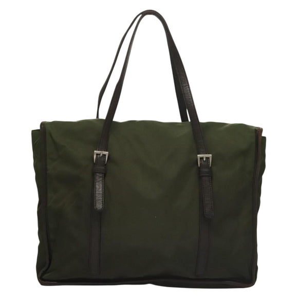 PRADA Tote Bag Nylon Khaki Silver Auth bs27300