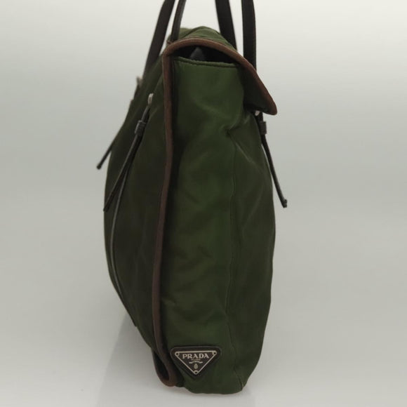 PRADA Tote Bag Nylon Khaki Silver Auth bs27300
