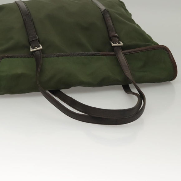 PRADA Tote Bag Nylon Khaki Silver Auth bs27300