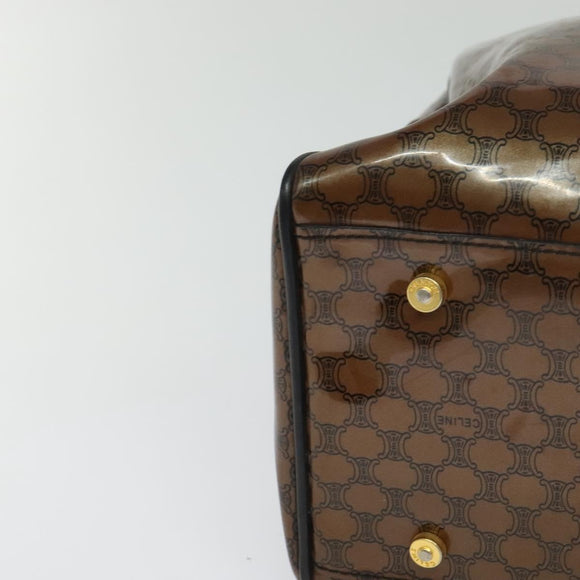 CELINE Macadam Canvas Hand Bag Enamel Brown Gold Auth bs27304