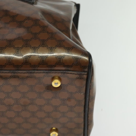 CELINE Macadam Canvas Hand Bag Enamel Brown Gold Auth bs27304