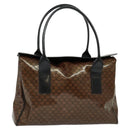 CELINE Macadam Canvas Hand Bag Enamel Brown Gold Auth bs27304-1