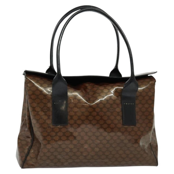 CELINE Macadam Canvas Hand Bag Enamel Brown Gold Auth bs27304