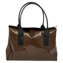 CELINE Macadam Canvas Hand Bag Enamel Brown Gold Auth bs27304-13