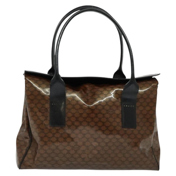 CELINE Macadam Canvas Hand Bag Enamel Brown Gold Auth bs27304