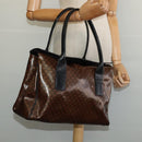 CELINE Macadam Canvas Hand Bag Enamel Brown Gold Auth bs27304-21