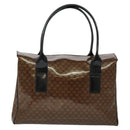 CELINE Macadam Canvas Hand Bag Enamel Brown Gold Auth bs27304-2