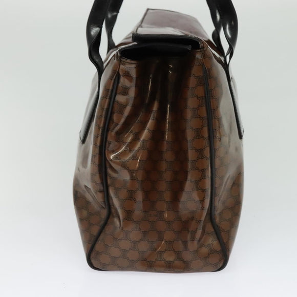 CELINE Macadam Canvas Hand Bag Enamel Brown Gold Auth bs27304