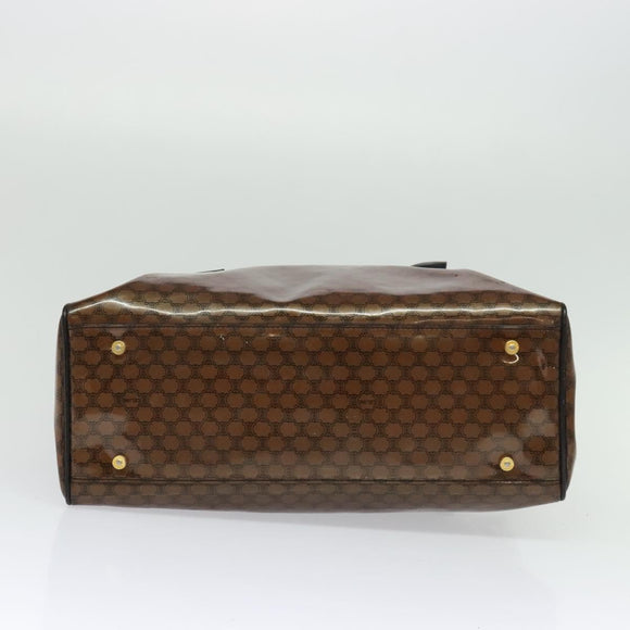 CELINE Macadam Canvas Hand Bag Enamel Brown Gold Auth bs27304