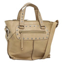 CELINE Hand Bag Leather 2way Beige Silver Auth bs27306-1