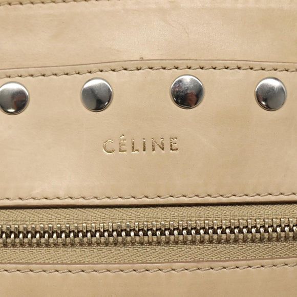 CELINE Hand Bag Leather 2way Beige Silver Auth bs27306