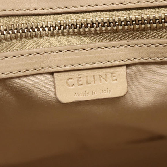 CELINE Hand Bag Leather 2way Beige Silver Auth bs27306