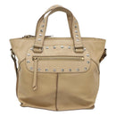 CELINE Hand Bag Leather 2way Beige Silver Auth bs27306-13