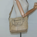 CELINE Hand Bag Leather 2way Beige Silver Auth bs27306-25
