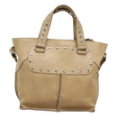 CELINE Hand Bag Leather 2way Beige Silver Auth bs27306-2