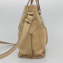 CELINE Hand Bag Leather 2way Beige Silver Auth bs27306-4
