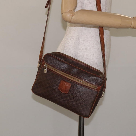 CELINE Macadam Canvas Shoulder Bag PVC Leather Brown Gold Auth bs27307