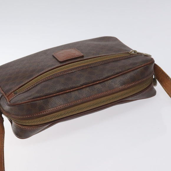 CELINE Macadam Canvas Shoulder Bag PVC Leather Brown Gold Auth bs27307