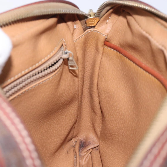 CELINE Macadam Canvas Clutch Bag PVC Leather Brown Gold Auth bs27308