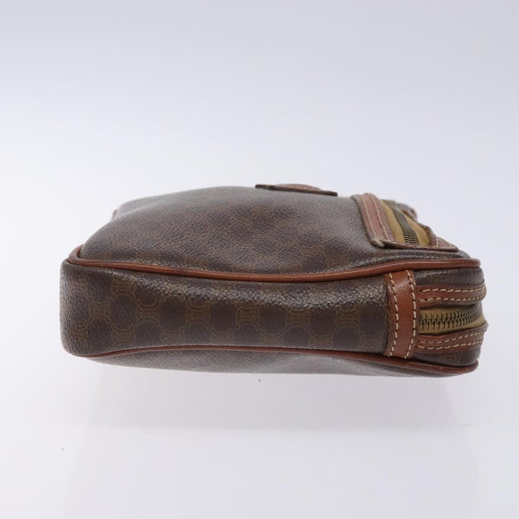 CELINE Macadam Canvas Clutch Bag PVC Leather Brown Gold Auth bs27308