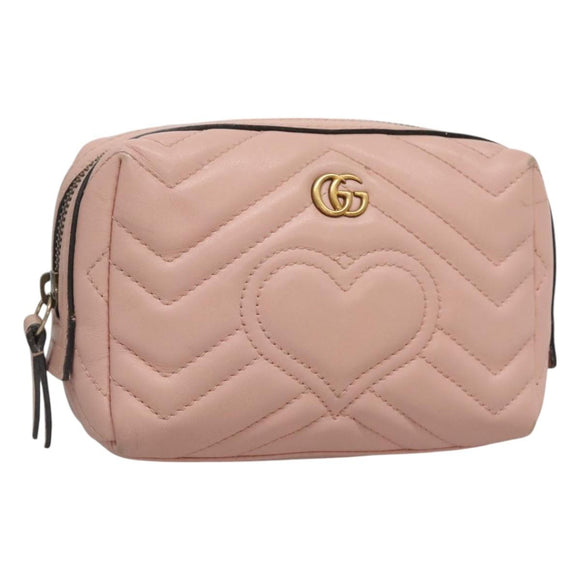 GUCCI GG Marmont Pouch Leather Pink 476165 Auth bs27327