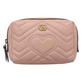 GUCCI GG Marmont Pouch Leather Pink 476165 Auth bs27327 - 0