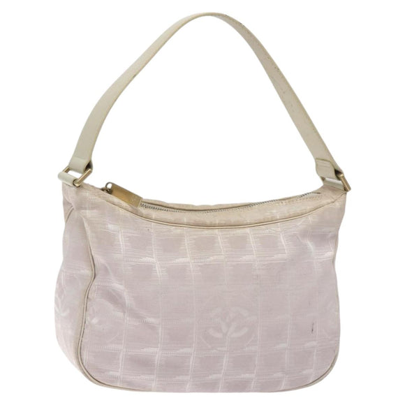 CHANEL New Travel Line Shoulder Bag Nylon Pink Gold CC Auth bs27338