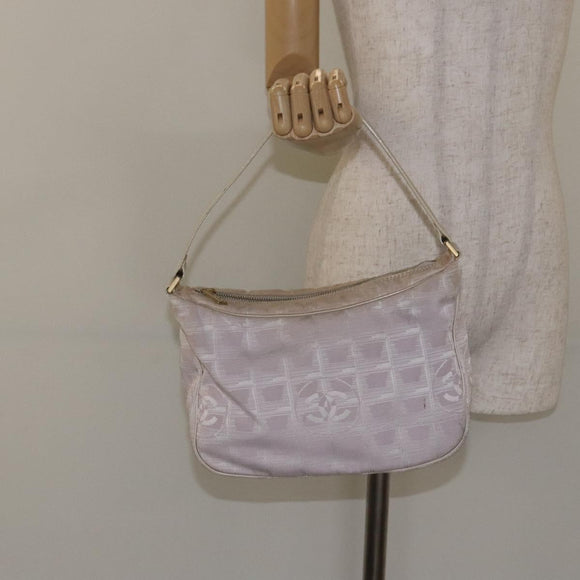 CHANEL New Travel Line Shoulder Bag Nylon Pink Gold CC Auth bs27338