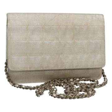 CHANEL New Travel Line Chain Wallet Nylon Silver CC Auth bs27339