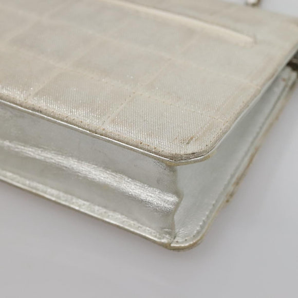 CHANEL New Travel Line Chain Wallet Nylon Silver CC Auth bs27339