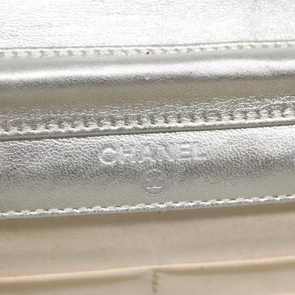 CHANEL New Travel Line Chain Wallet Nylon Silver CC Auth bs27339
