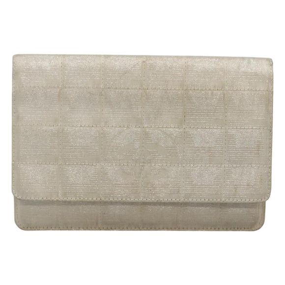 CHANEL New Travel Line Chain Wallet Nylon Silver CC Auth bs27339