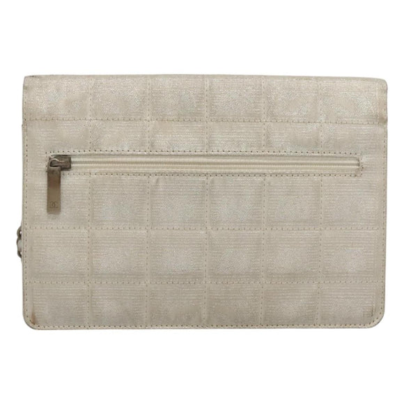 CHANEL New Travel Line Chain Wallet Nylon Silver CC Auth bs27339