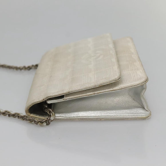 CHANEL New Travel Line Chain Wallet Nylon Silver CC Auth bs27339
