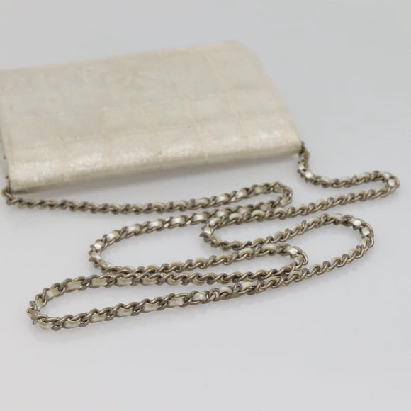 CHANEL New Travel Line Chain Wallet Nylon Silver CC Auth bs27339