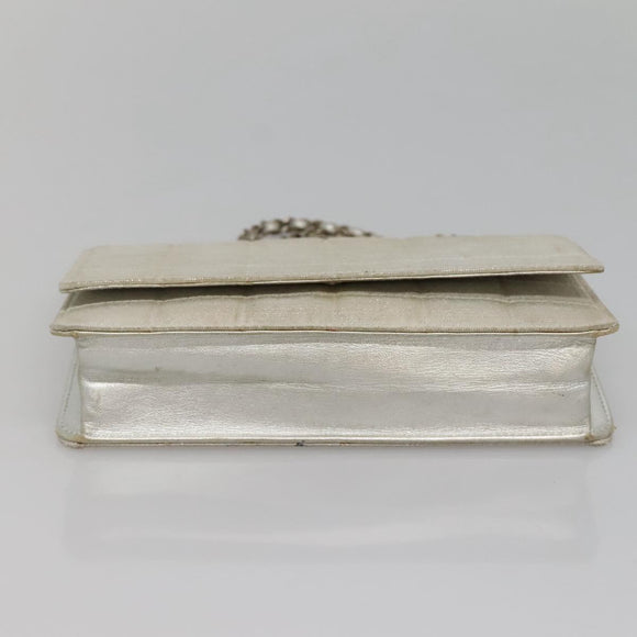 CHANEL New Travel Line Chain Wallet Nylon Silver CC Auth bs27339